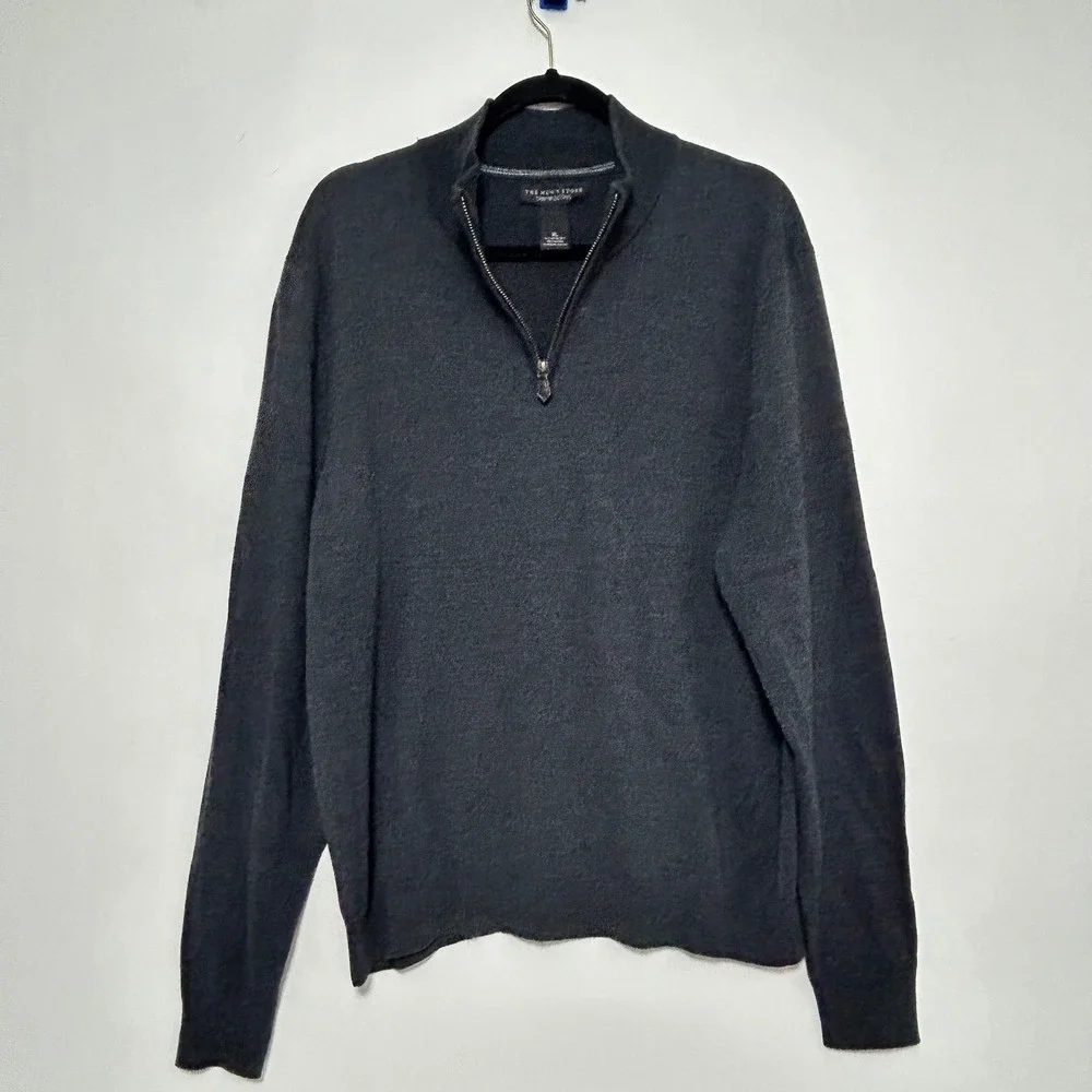 Bloomingdales 1/4 Zip Merino Wool Sweater XL Charcoal Gray Pullover Mock Neck - Picture 2 of 11